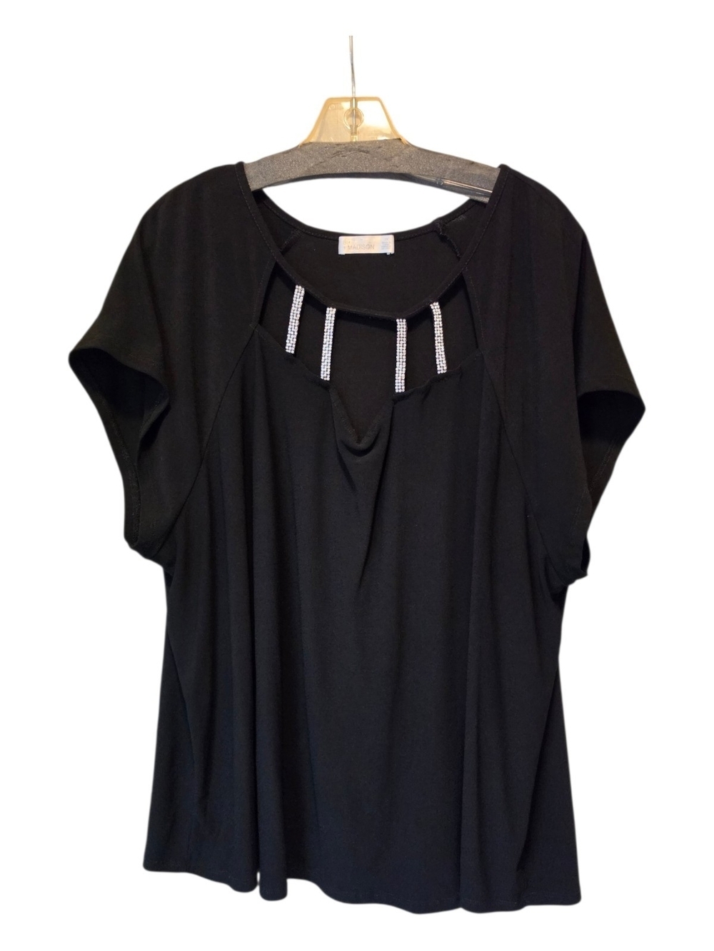 89th & Madison Black Short Sleeve Top with Embellishments Size 3X